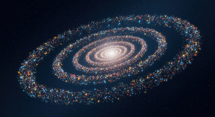 Spiral galaxy with colorful stars and glowing center in deep space
