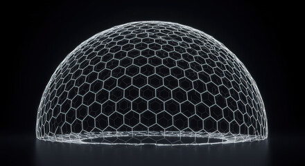 White wireframe dome with hexagonal pattern on dark background