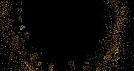 Abstract image of golden stars and glitter over a black background, ideal for creating celebratory designs, festive prom © vegefox.com