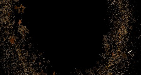 Festive glittering star confetti frame on a black backdrop perfect for holiday design, greetings and abstract background © vegefox.com