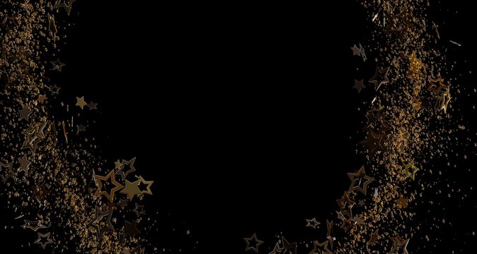 Abstract background featuring sparkling golden stars against a rich black backdrop creating a celebratory and festive vi