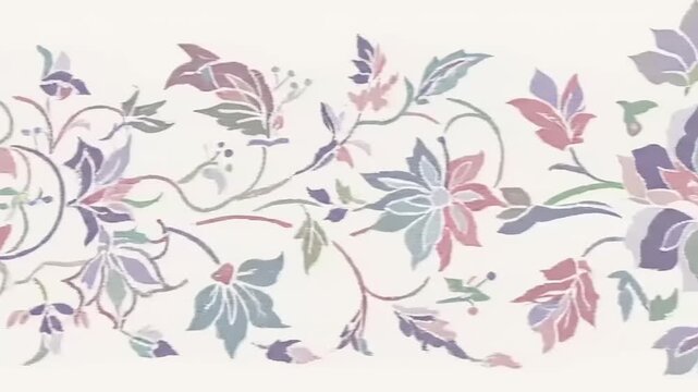 Elegant seamless floral pattern with delicate pastel flowers and swirling leafy vines, perfect for decorative backgrounds, textile designs, and vintage-inspired borders for various creative projects