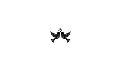 Obraz premium Decorative Two Birds Kissing with Hearts Black Silhouette
