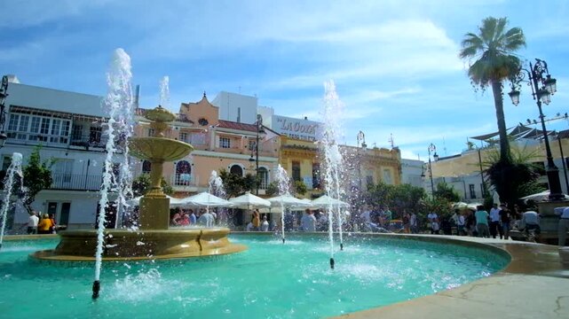 Fountains at Plaza del Cabildo square, Sanlucar, Spain