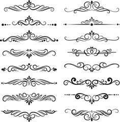 Obraz premium Elegant Black and White Ornate Floral Swirl Vector Borders Set