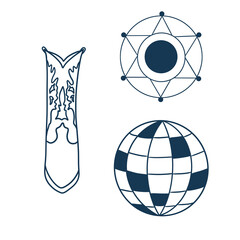 Cowboy Line Art Cowgirl blue set, graphic illustration.