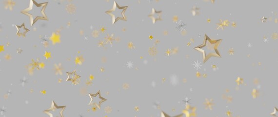 Elegant gold stars and snowflakes falling on a gray background, perfect for holiday greetings and c © vegefox.com
