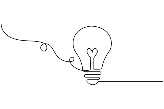 Light bulb continuous one line art with heart shape filament minimal vector illustration