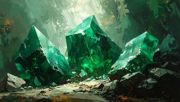 エメラルドの原石が輝く幻想的な風景