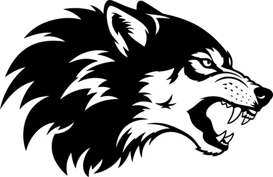 Black and White Wolf Head Illustration.