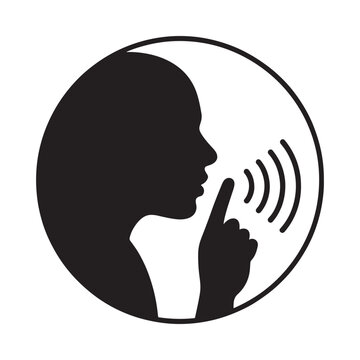 Silhouette of a woman whispering with a quiet please symbol