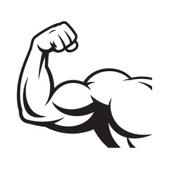 Strong muscular arm illustration in black and white showcasing defined biceps