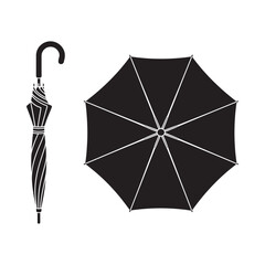 Black umbrella illustration side view and top down perspective
