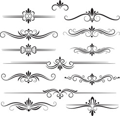 Fototapeta premium Elegant Black and White Floral Swirls Vector Ornament Set for Design Projects