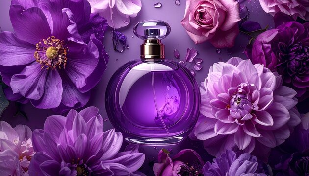 紫の花に包まれたラグジュアリー香水 