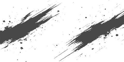 Black abstract grunge brush stroke vector with ink splatter isolated design element