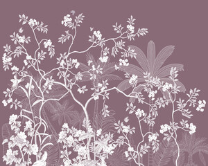 Chinoiserie Blossom with stunning hand-painted mural A pink background  © Mondal_01