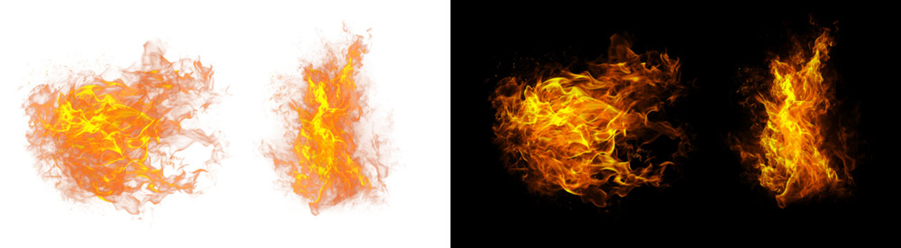 PNG image of Realistic Fire Flames on Black and transparent background. Burning Fireball, Hot Blaze, Explosion Texture, and Inferno Overlay.