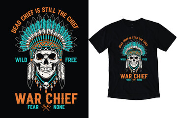 Native American Skull War Chief Vintage Graphic T-Shirt Design
