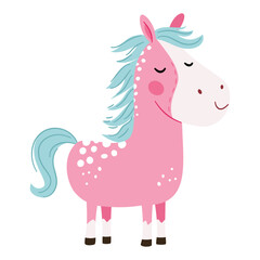 Cute children's illustration, cute pink horse. Flat vector illustration . Vector illustration