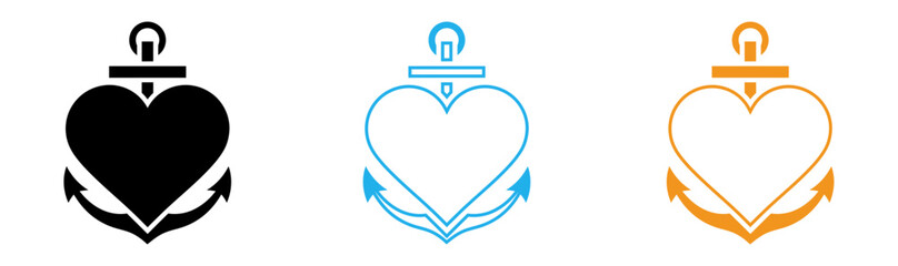 Obraz premium Heart anchor symbols in black blue and orange