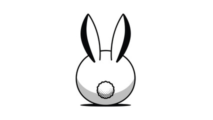 Obraz premium Minimalist black and white drawing of a bunny rabbit seen from behind featuring long ears and a fluffy round tail for easter themes.