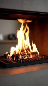 Modern Hearth Serenity A perfectly framed, minimalist fire feature, such as a sleek bio-ethanol fireplace, showcasing the pure, controlled flames.