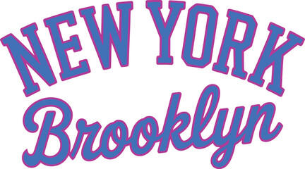 New York Brooklyn Athletic T-Shirt Design with Arched Collegiate Typography and Script Lettering for Retro Urban Streetwear Fashion