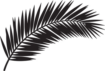 Obraz premium Curved tropical palm branch silhouette vector for botanical summer vacation illustration art