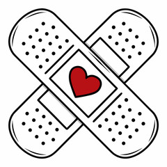 A minimalist digital illustration of two adhesive bandages crossed in an "X" shape.