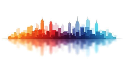 Fototapeta premium Silhouette of a cityscape with a gradient color scheme and its reflection below