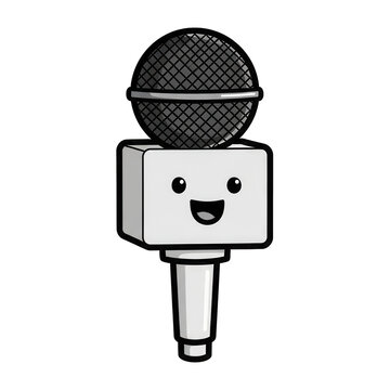 Cartoon microphone with smiling face gray black isolated on a transparent background