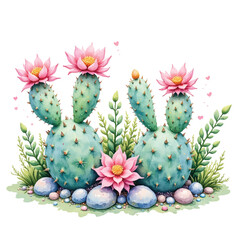 Colorful illustration of blooming cactus plants. © SubscribeMen