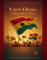 Ghana's Independence Day Celebration with National Flags, Fireworks, and Cheering Crowds