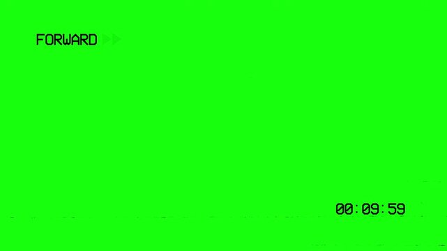 Dark VHS fast forward static with heavy analog noise on green screen. Designed as overlay to simulate rapid tape playback distortion. Ideal for retro transitions, glitch edits, and dramatic rewind sce