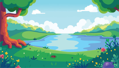 Fototapeta premium A serene landscape with a lake and trees.