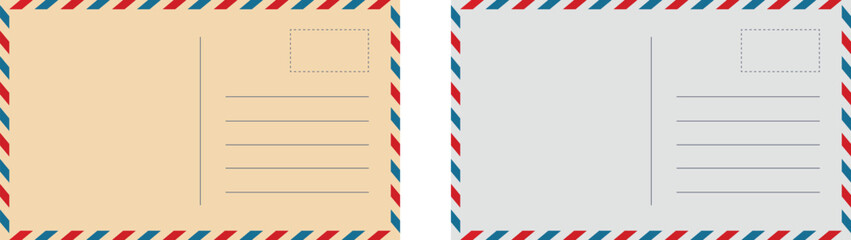 Vintage Airmail Postcard Set Vector - Blank Mail Cards with Classic Red and Blue Striped Border for Travel Correspondence and Retro Letter Stationery Design