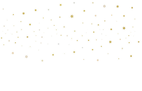 Festive background with sparkling golden and silver stars confetti isolated on white, great for cel