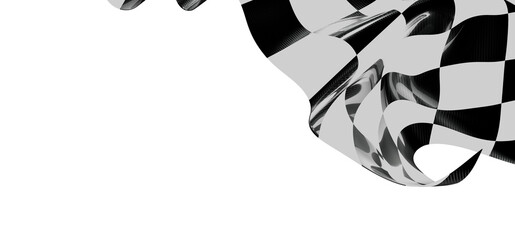 Abstract checkered flag waving isolated on white background. Symbol of victory, speed, motorsport. Racing background, gr