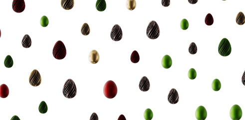 Decorative Easter egg arrangement on a white surface. Ideal for holiday-themed design, spring greetings, and festive con © vegefox.com