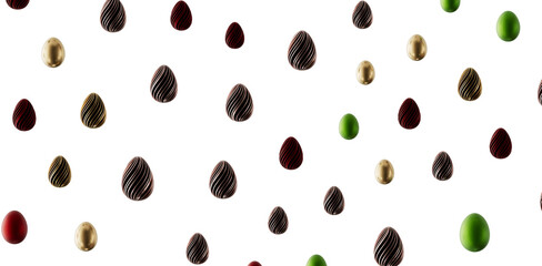 Abstract pattern of decorated Easter eggs in various colors on a white background. Perfect for holiday greetings and des © vegefox.com