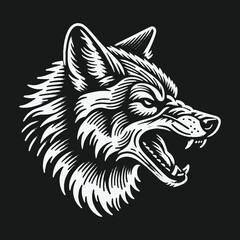 Naklejka premium Intense Wolf Head Illustration with Detailed Fur and Snarl.