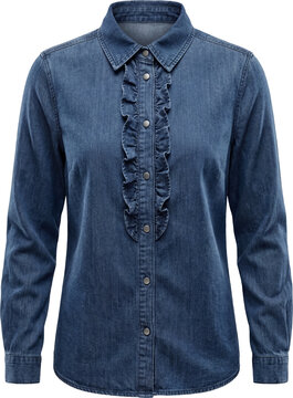 Denim shirt with ruffle details along the button placket