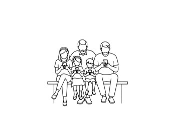 Family Connected Digital Devices Sitting Together Bench Using Mobile Technology Lifestyle Togetherness Generations Generation Smart Technology