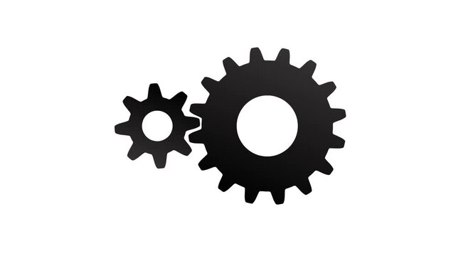 Mechanical gear rotation animation, pinion and gear, teeth, module, 8, 16 teeth