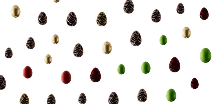 Colorful Easter egg abstract background with gold, green, red and chocolate tones. Perfect for holiday themes, spring ce