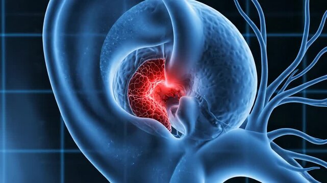 Red tumor inside blue cells