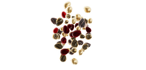 Unique artistic composition featuring 3D rendered abstract orbs in gold and burgundy, ideal for modern designs and visua