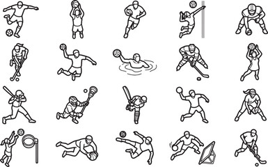 Obraz premium Illustrated sports icons represent a dynamic and diverse range of athletic activities, captured in a clean and modern design.