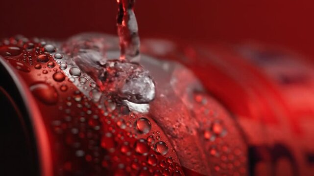 Macro close up of water droplets on cold red can